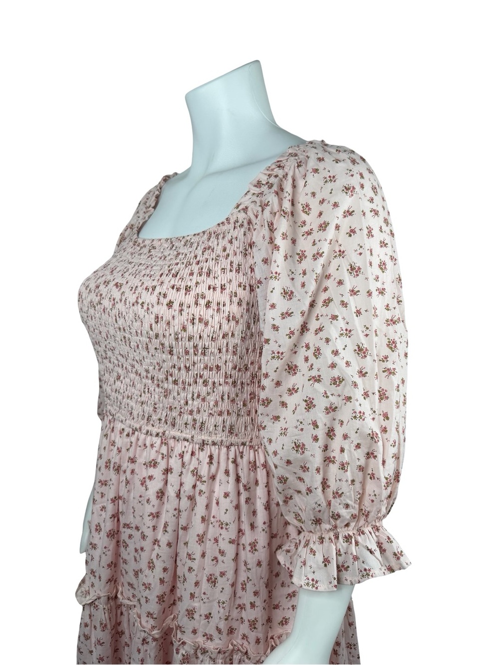 Ivy City Co Smocked Square-Neck Pink Floral Midi Dress Sz. 1X - Picture 4 of 4